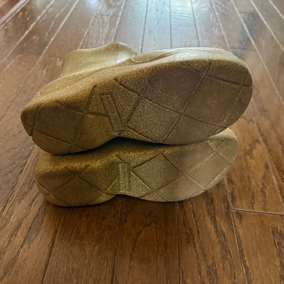 BOTTEGA VENETA Puddle Glitter Monobloc Chelsea Rubber Boots Gold Sz 39 EU/9 US - Picture 11 of 13